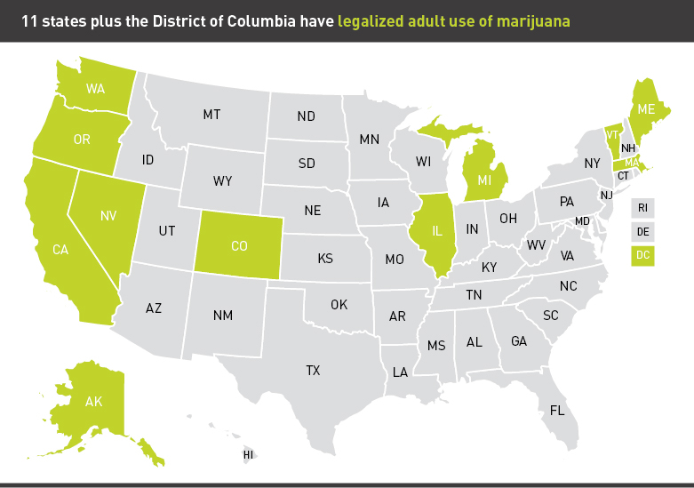 Map of states with legalized marijuana