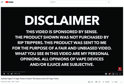 Disclaimer shown before JUUL YouTube video