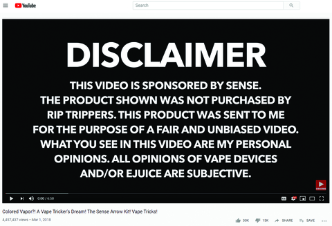 Disclaimer shown before JUUL YouTube video