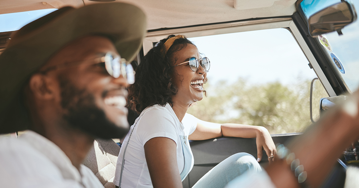 Two people riding in a car