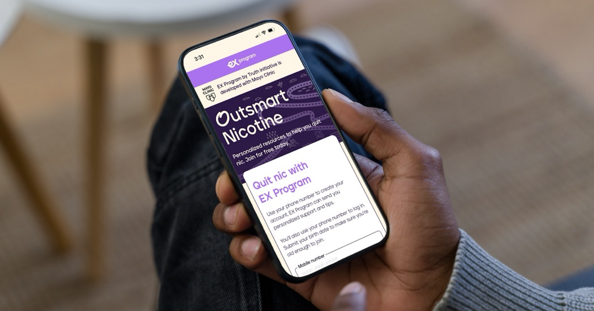 an Image of the EX Program landing page on a mobile phone 