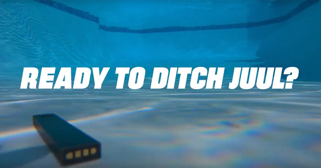 A juul at the bottom of a pool from the ditch juul ad