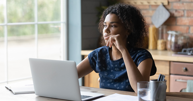 Concerned girl on laptop