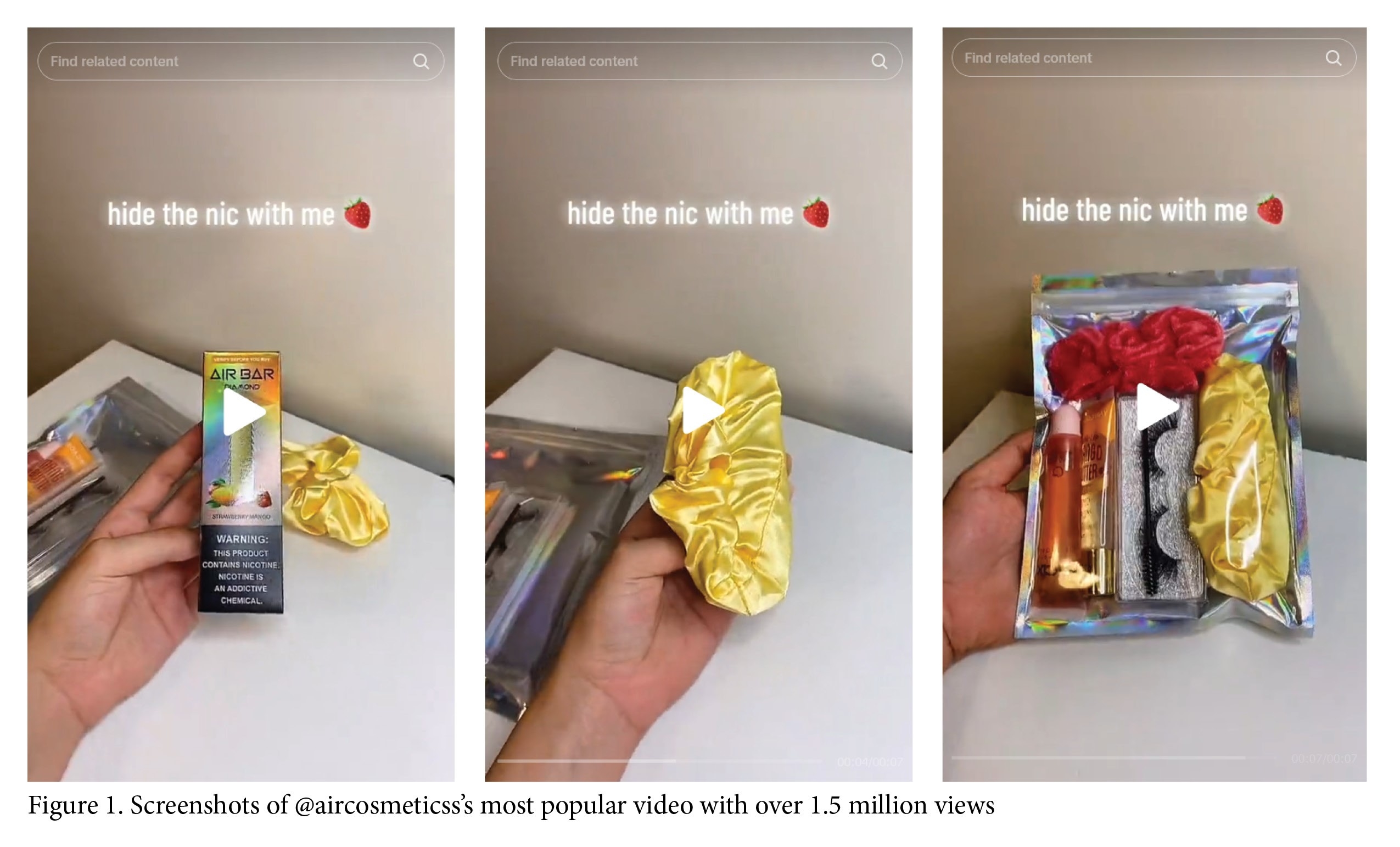 Screenshots of discreet shipping vapes on TikTok