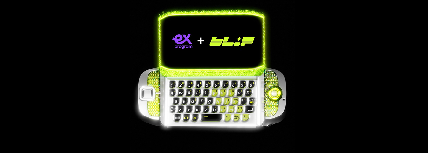 Hero image of EX Program and Blip partnership on a sidekick phone